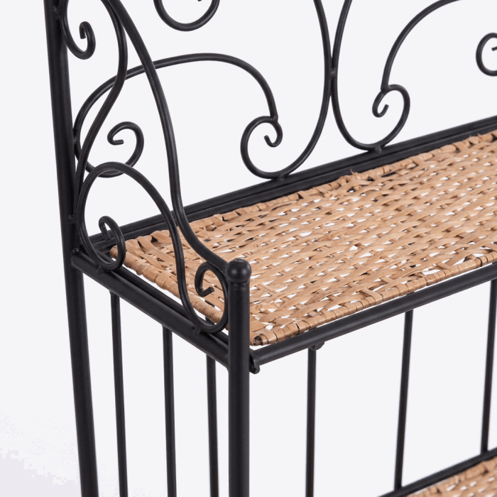 Scaffale in Ferro e Vimini Nero con Mensole in Vimini 60x28x165 cm - immagine 7