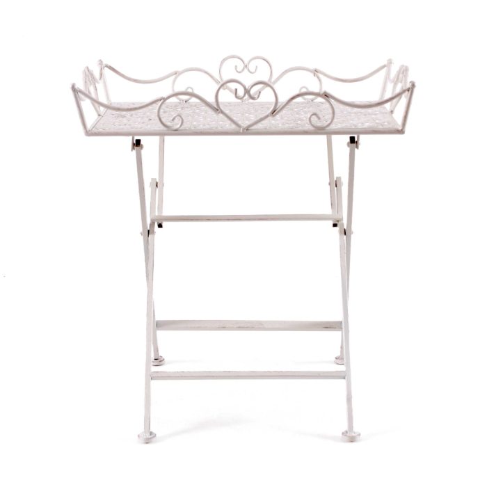 Tavolino-vassoio pieghevole rettangolare in ferro bianco - immagine 2