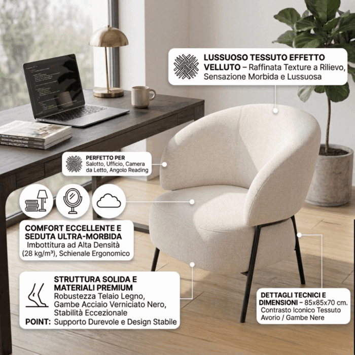 Poltrona in tessuto avorio "Aria" - immagine 3