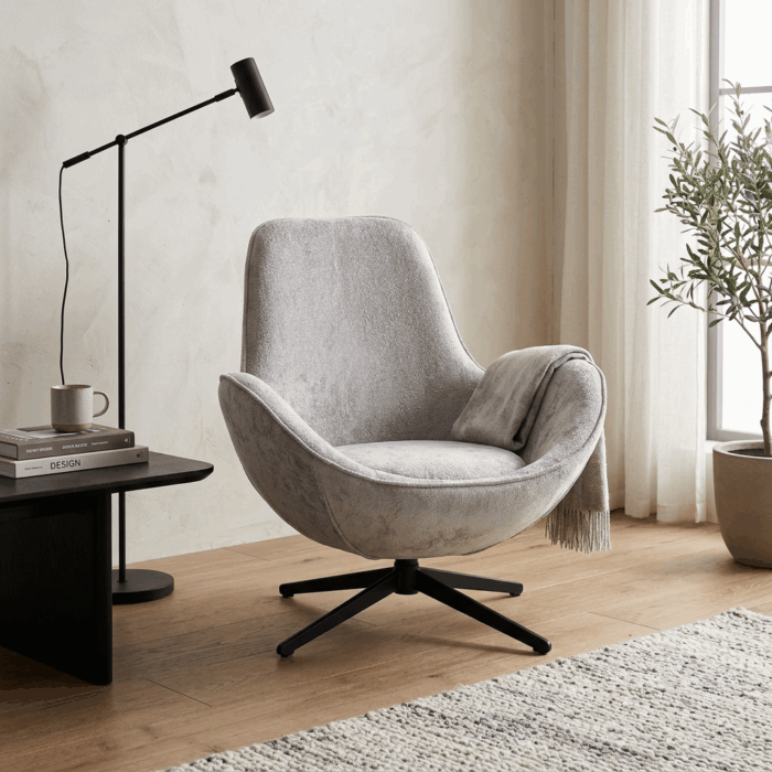Poltrona girevole in tessuto grigio "Dora" - immagine 6