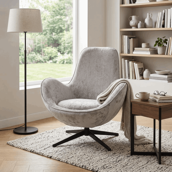 Poltrona girevole in tessuto grigio "Dora" - immagine 5