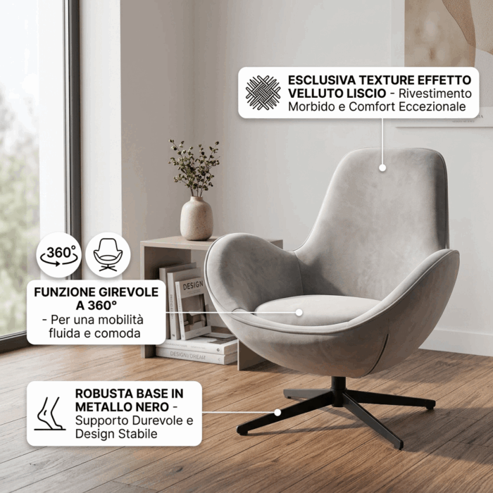 Poltrona girevole in tessuto grigio "Dora" - immagine 3