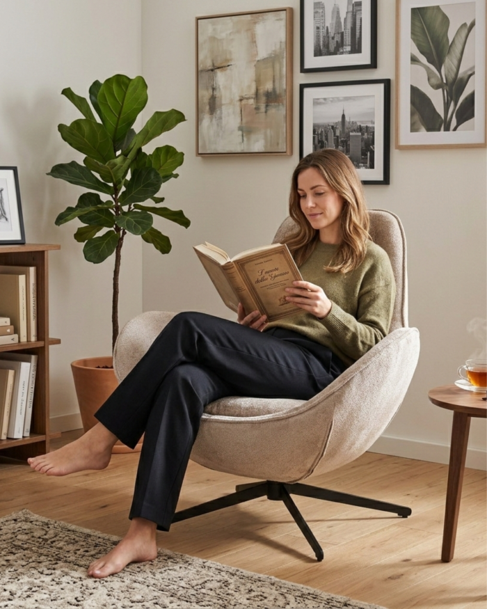 Poltrona girevole in tessuto grigio "Dora" - immagine 2