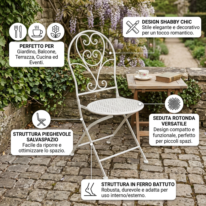 Sedia pieghevole in metallo bianco - immagine 4