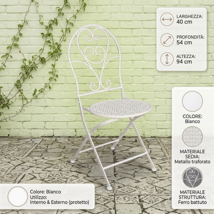Sedia pieghevole in metallo bianco - immagine 5