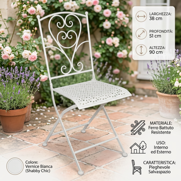 Sedia pieghevole in metallo bianco - immagine 5