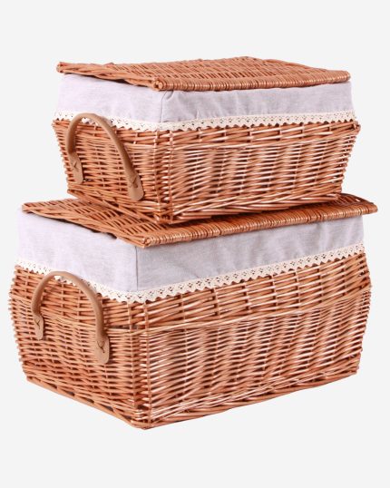 Set di 2 bauli bombati in vimini bollito