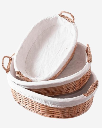 Set di 3 ceste ovali foderate