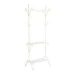Appendiabiti da terra in ferro bianco con 2 barre e 2 ripiani 60x30x174 cm