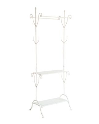 Appendiabiti da terra in ferro bianco con 2 barre e 2 ripiani 60x30x174 cm