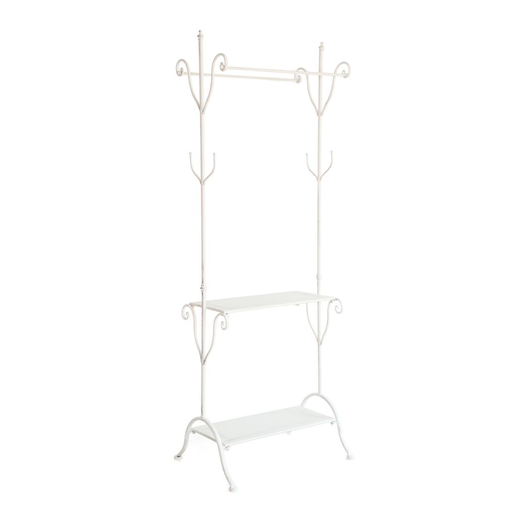 12-Y172B Appendiabiti da terra in ferro bianco con 2 barre e 2 ripiani 60x30x174 cm