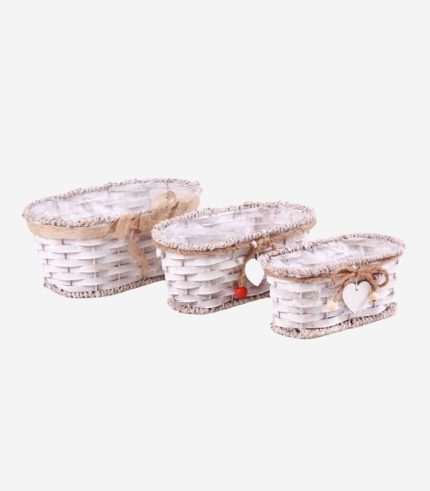 Set di 3 vaschette ovali in pioppo e juta