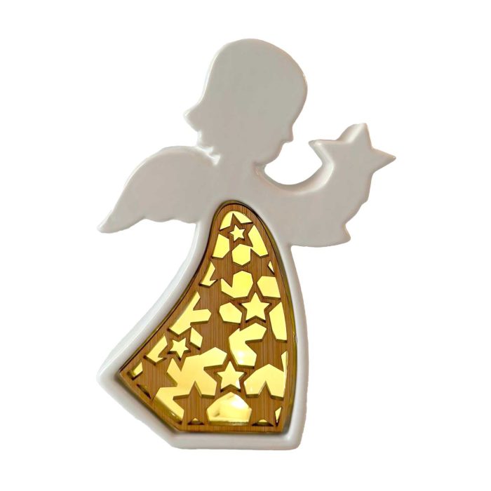 Angelo decorativo natalizio in ceramica con Led - immagine 3