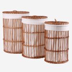 Set di 3 portabiancheria rotondi in rattan