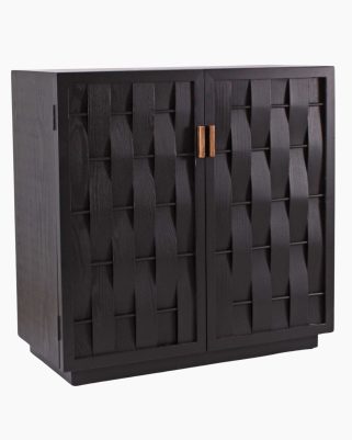 Credenza nera in legno di pino intrecciato Macao