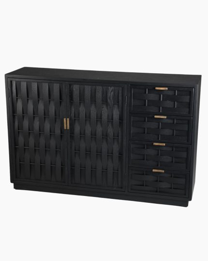 Credenza nera in legno di pino intrecciato Macao