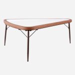 Tavolino triangolare in legno e metallo