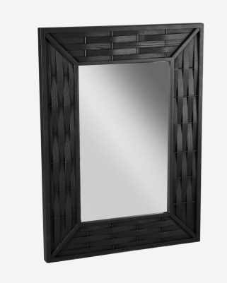 Specchio da parete nero in legno di pino intrecciato Macao