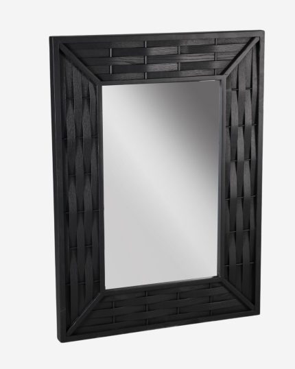 Specchio da parete nero in legno di pino intrecciato Macao