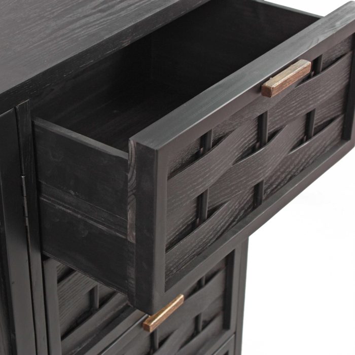 Credenza nera in legno di pino intrecciato Macao - immagine 4