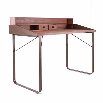 Scrivania in legno di abete e ferro con 2 cassetti 36x100xH88cm