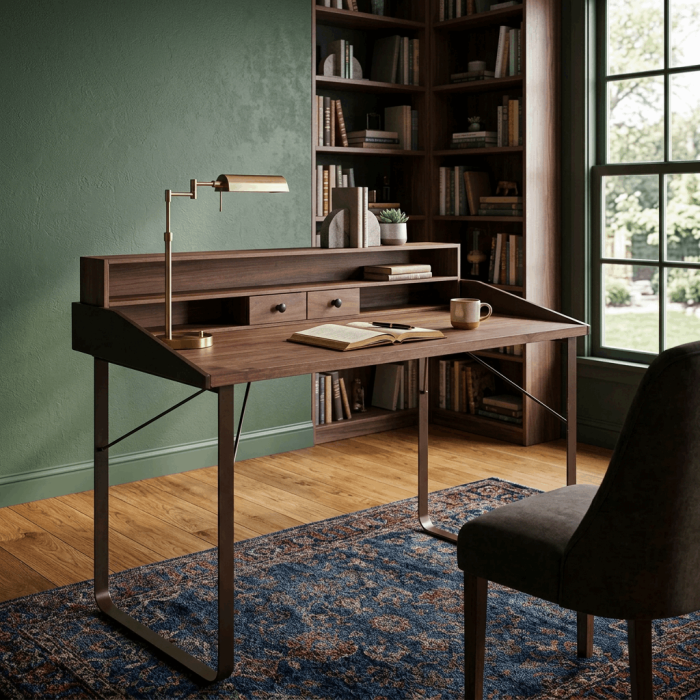 Scrivania in legno di abete e ferro con 2 cassetti 36x100xH88cm - immagine 2