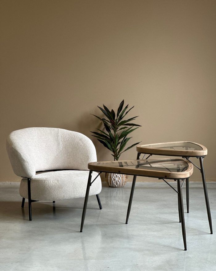 Set di 2 tavolini triangolari in legno e metallo - immagine 2