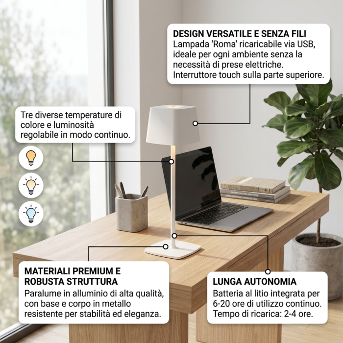 Lampada a led touch “Roma” bianco con 3 colorazioni luce - immagine 3