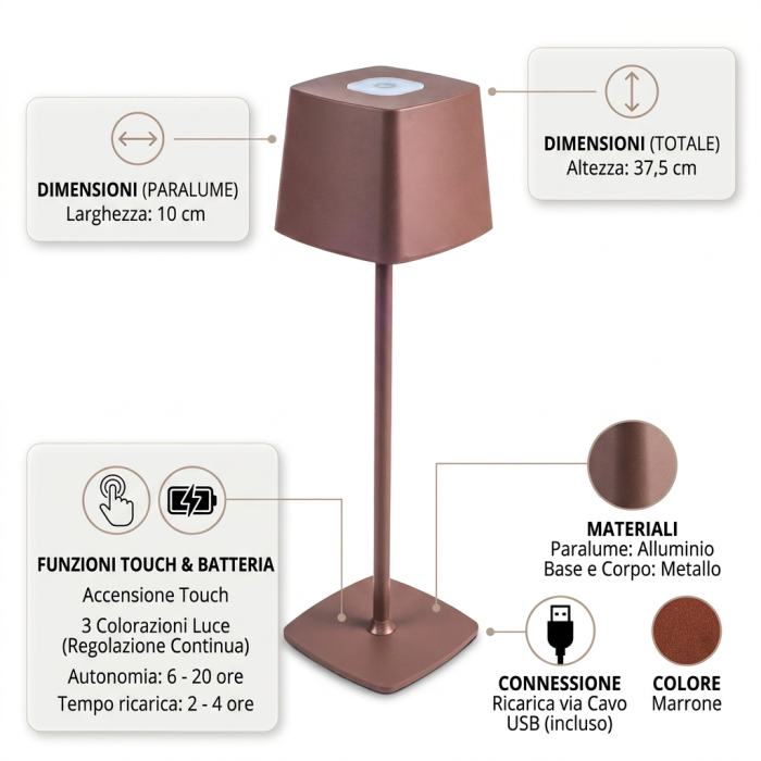 Lampada a led touch “Roma” marrone con 3 colorazioni luce - immagine 4