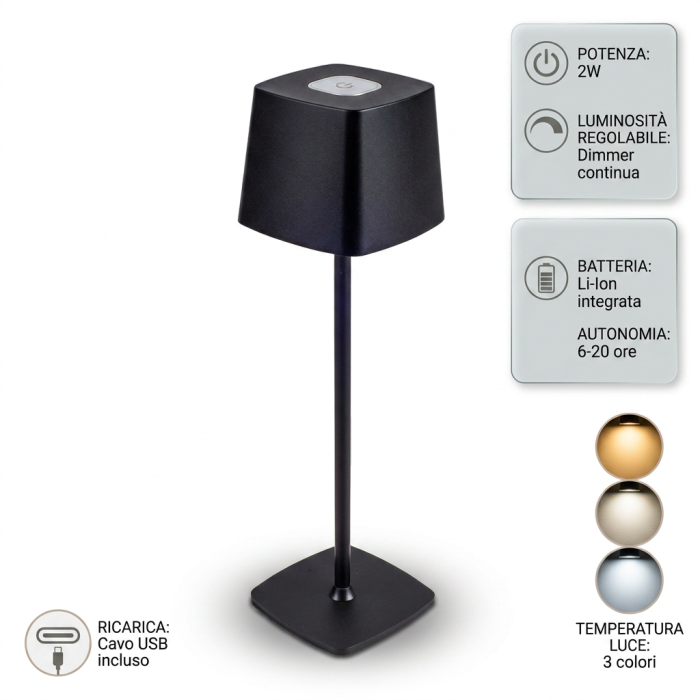 Lampada a led touch “Roma” nero con 3 colorazioni luce - immagine 4