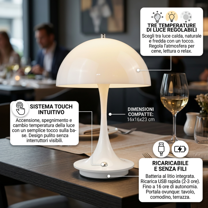 Lampada a led touch “Como” bianca con 3 colorazioni luce - immagine 3