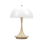 Lampada a led touch "Como" base tortora e paralume bianco con 3 colorazioni luce
