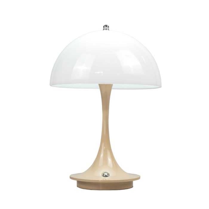 Lampada a led touch "Como" base tortora e paralume bianco con 3 colorazioni luce