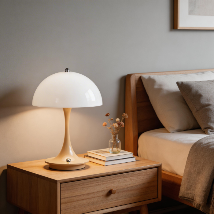 Lampada a led touch "Como" base tortora e paralume bianco con 3 colorazioni luce - immagine 2