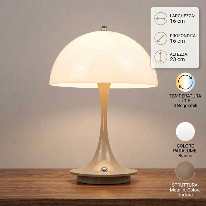 Lampada a led touch "Como" base tortora e paralume bianco con 3 colorazioni luce - immagine 4