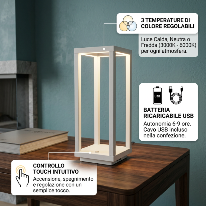 Lampada a led touch “Bari” bianca con 3 colorazioni luce - immagine 4