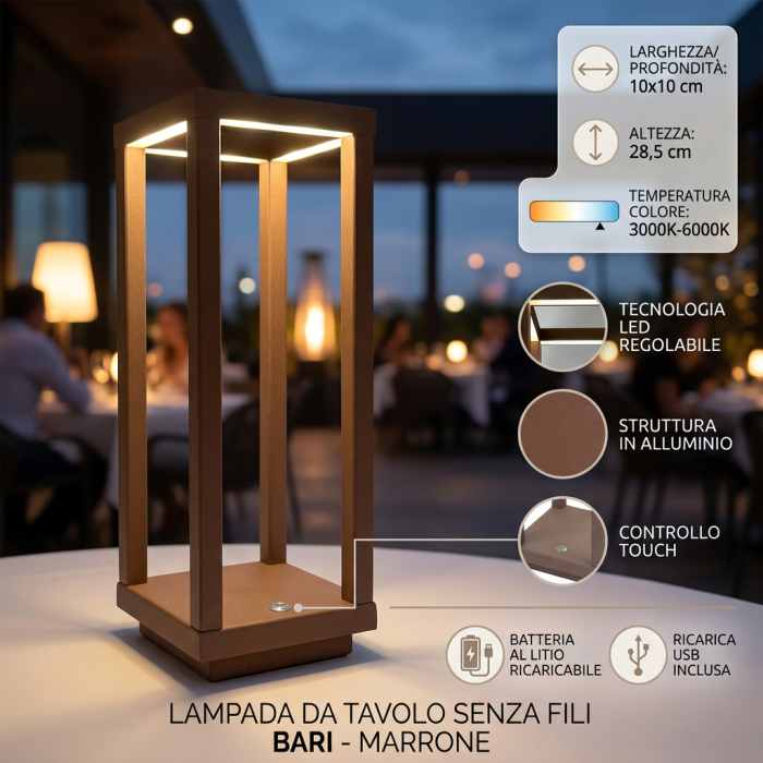 Lampada a led touch “Bari” marrone con 3 colorazioni luce - immagine 3