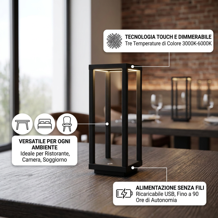 Lampada a led touch “Bari” nera con 3 colorazioni luce - immagine 3