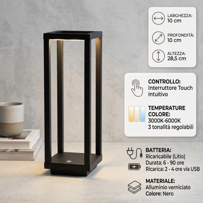 Lampada a led touch “Bari” nera con 3 colorazioni luce - immagine 4