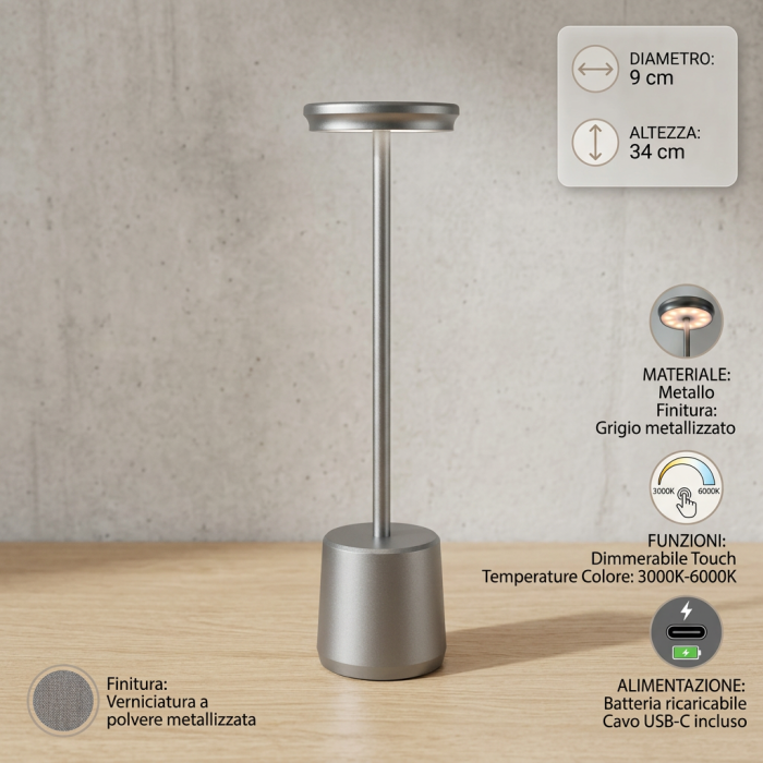 Lampada a led touch “Milan” grigia con 3 colorazioni luce - immagine 4