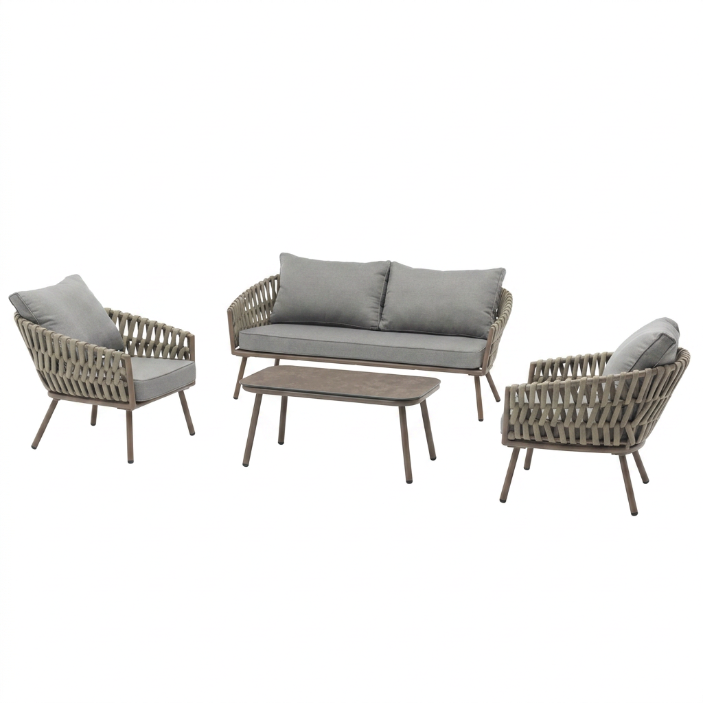 73-BK296 Salotto relax completo in alluminio e corda "Pula"