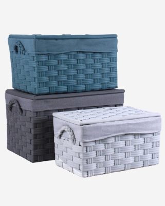 Bauli organizer in set di 3 grigio azzurro e bianco in tessuto non tessuto