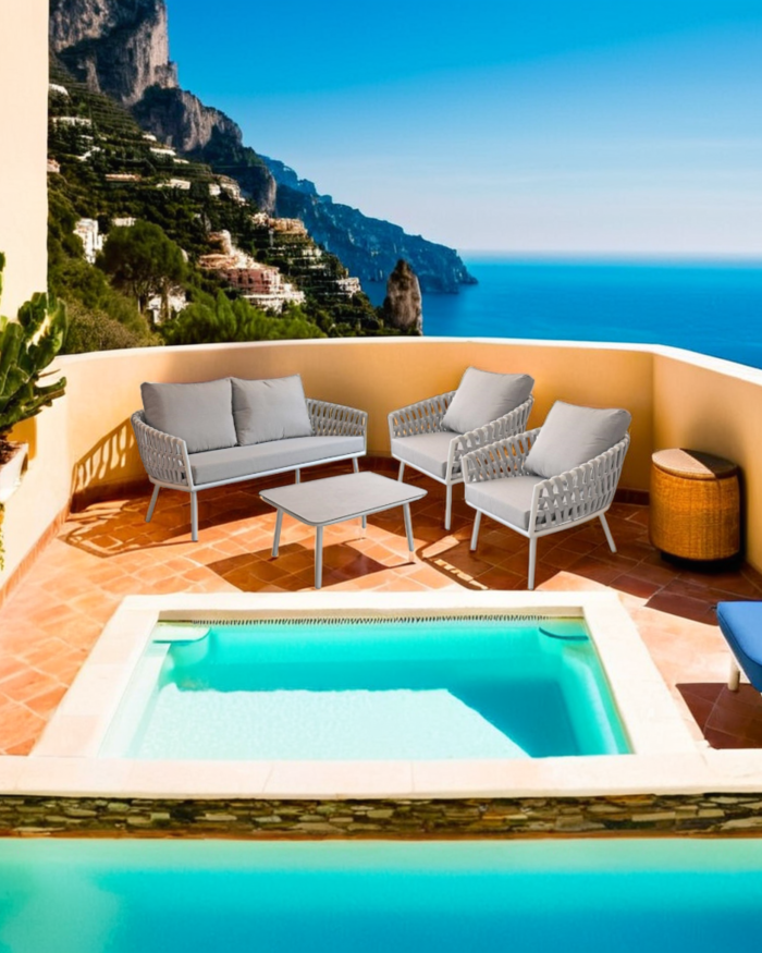 Salotto completo in alluminio bianco e corda "Pula" - immagine 2