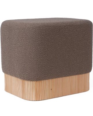 Pouf Rettangolare in tessuto bouclé marrone con base in bambù naturale 52x42x45 cm