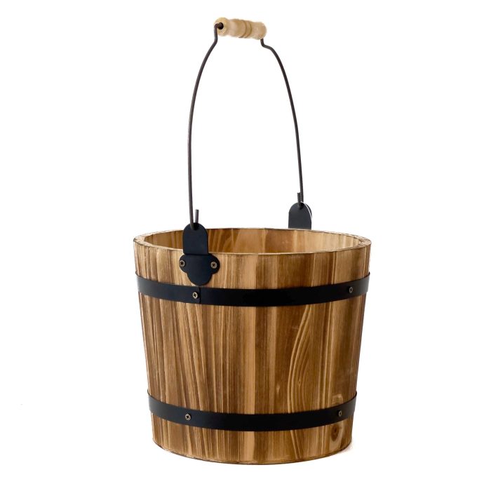 Secchio decorativo in abete e metallo - immagine 2