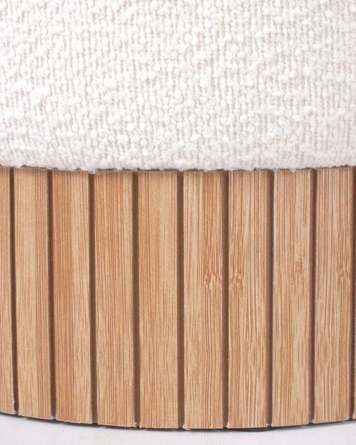 Pouf rotondo in tessuto bouclé crema - immagine 2