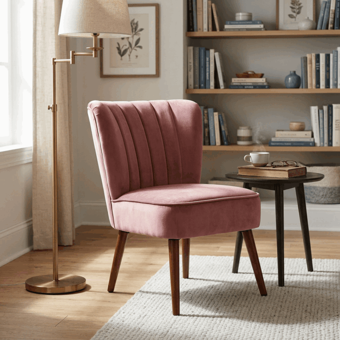 Poltrona senza braccioli in velluto rosa - immagine 2