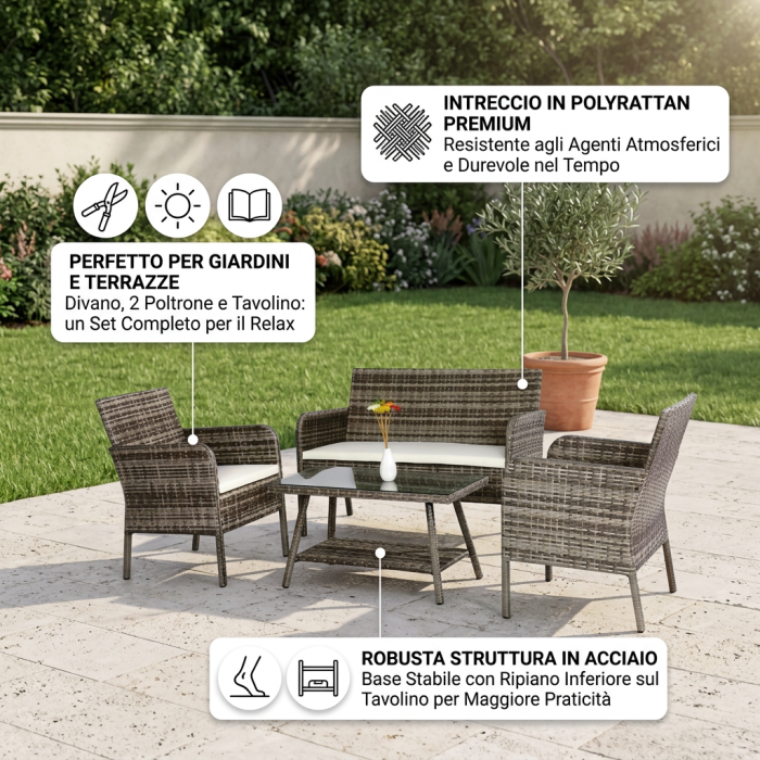 Salotto completo in polirattan "Lory" - immagine 3