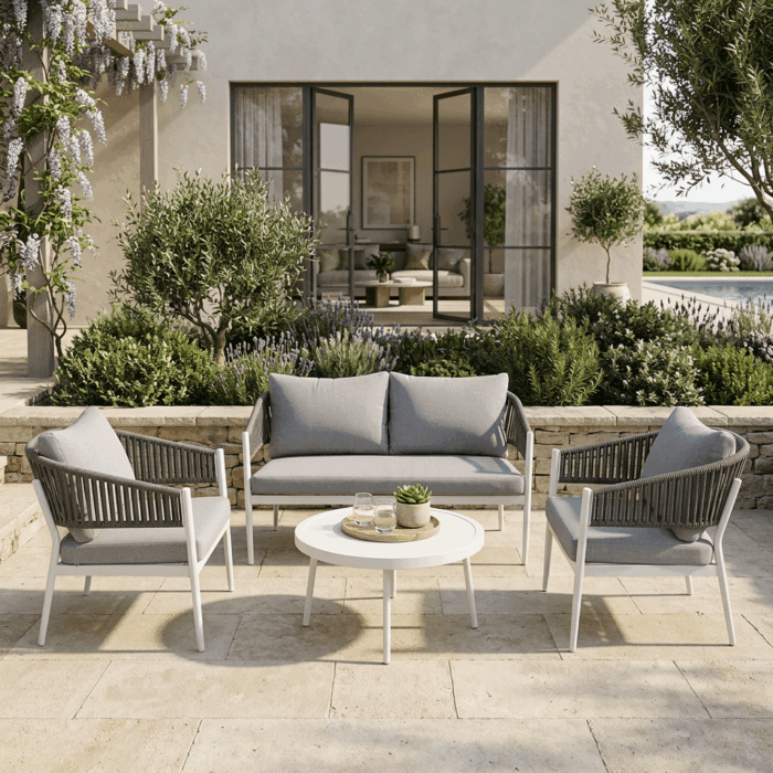 Salotto completo in alluminio bianco e corda "Raul" - immagine 5