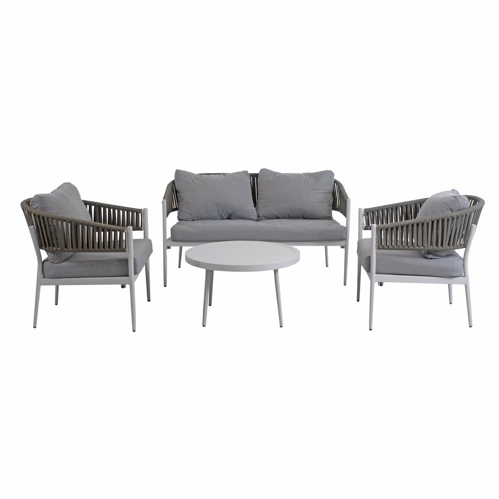 73-TY24015G Salotto completo in alluminio bianco e corda "Raul"